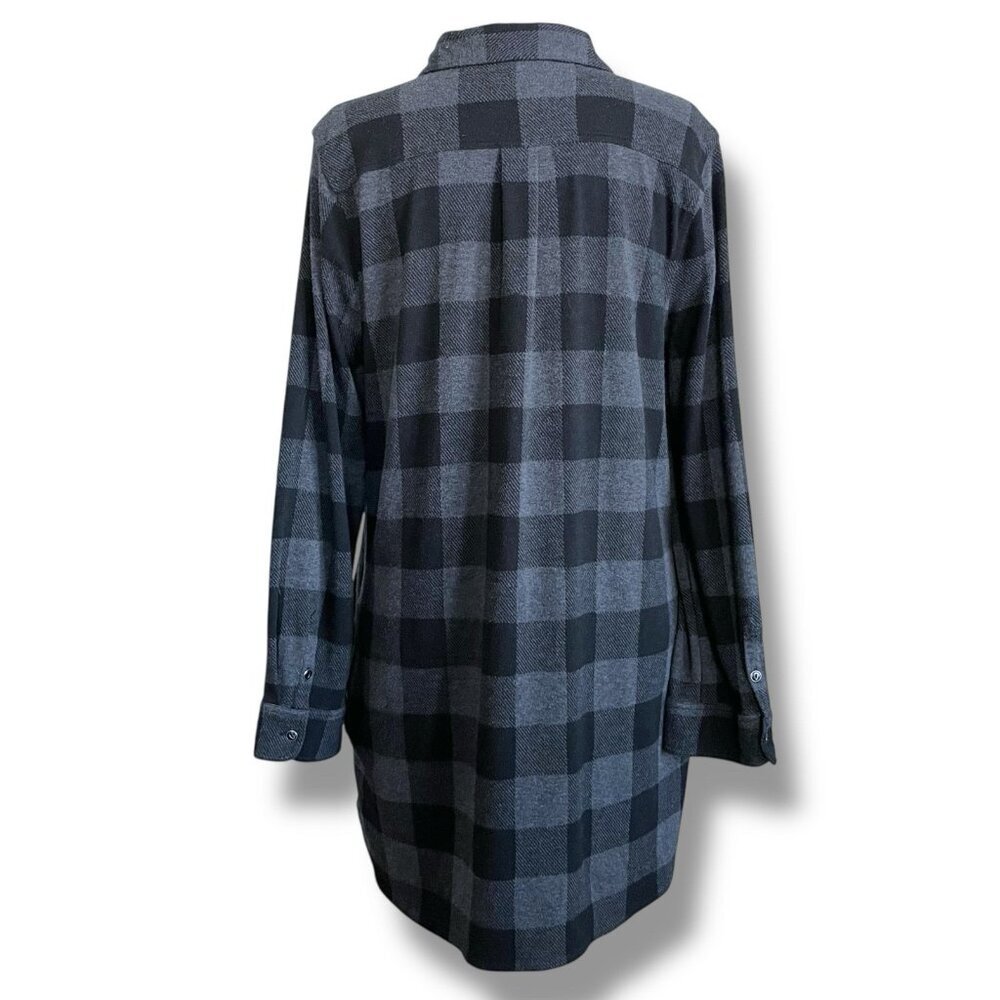 Faherty Womens Legend Sweater Shirt Dress Sz Large Gray Black Buffalo Plaid - Picture 7 of 8